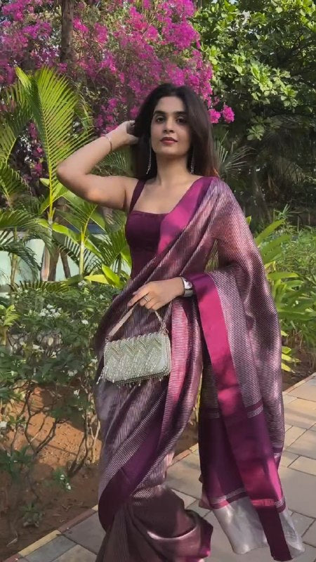 Royal Wine Shimmer Silk Saree