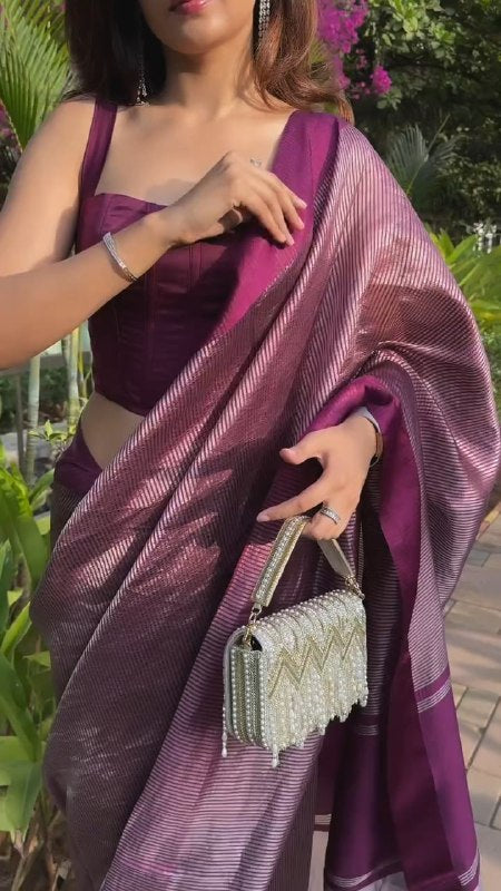Royal Wine Shimmer Silk Saree