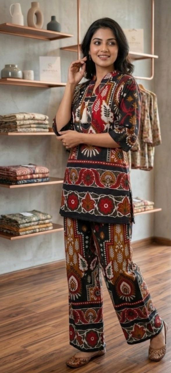 Rustic Black Multicolor Turkish Co-Ord Set
