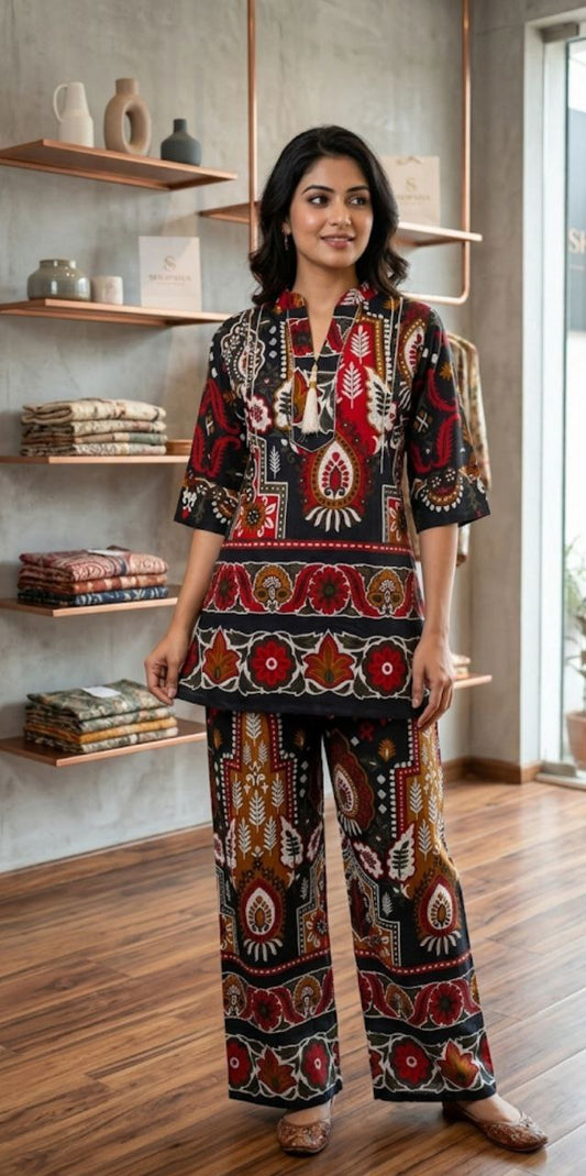 Rustic Black Multicolor Turkish Co-Ord Set