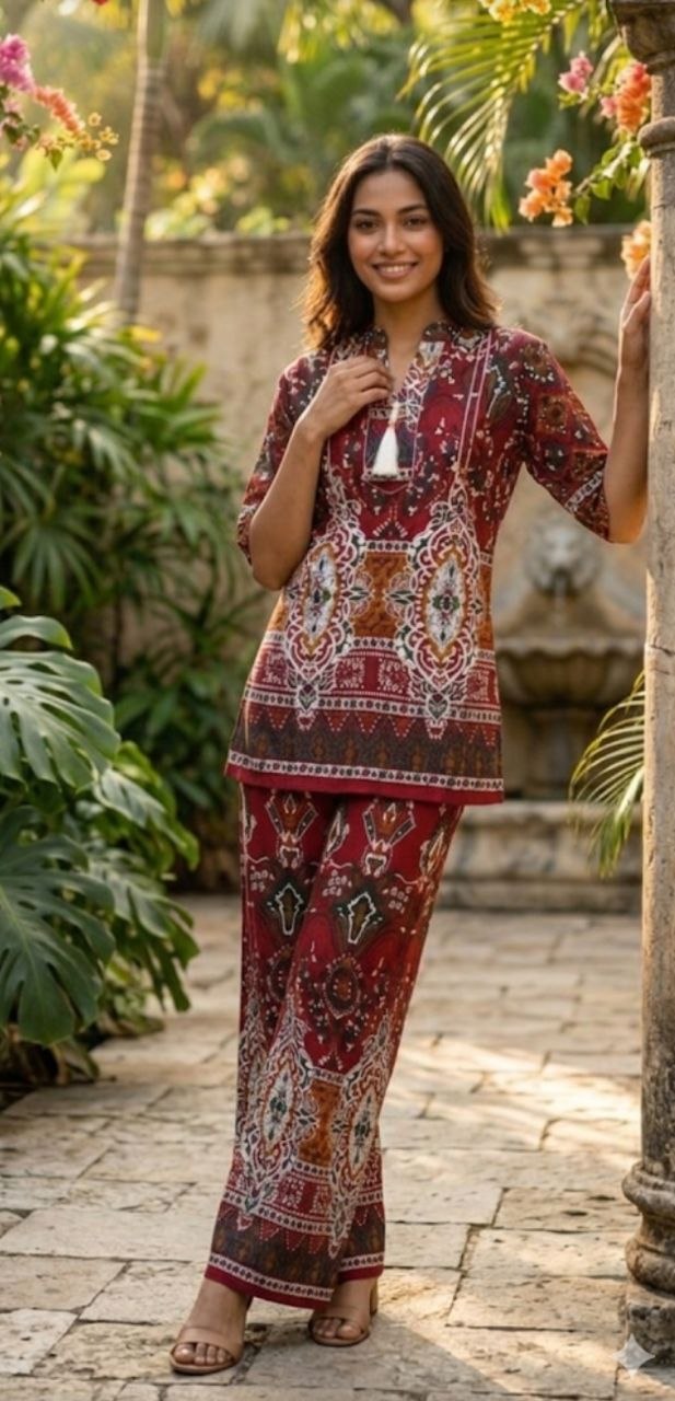 Rustic Red Printed Turkish Co-Ord Set