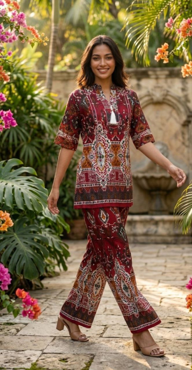 Rustic Red Printed Turkish Co-Ord Set