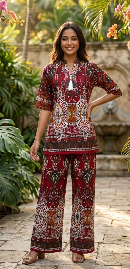 Rustic Red Printed Turkish Co-Ord Set