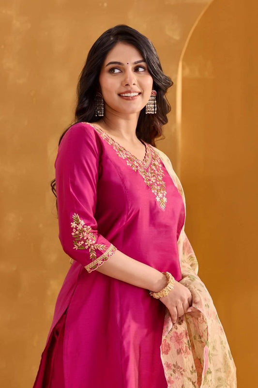 Silkyara Gulbahar Embroidered Kurta Pant Dupatta Set
