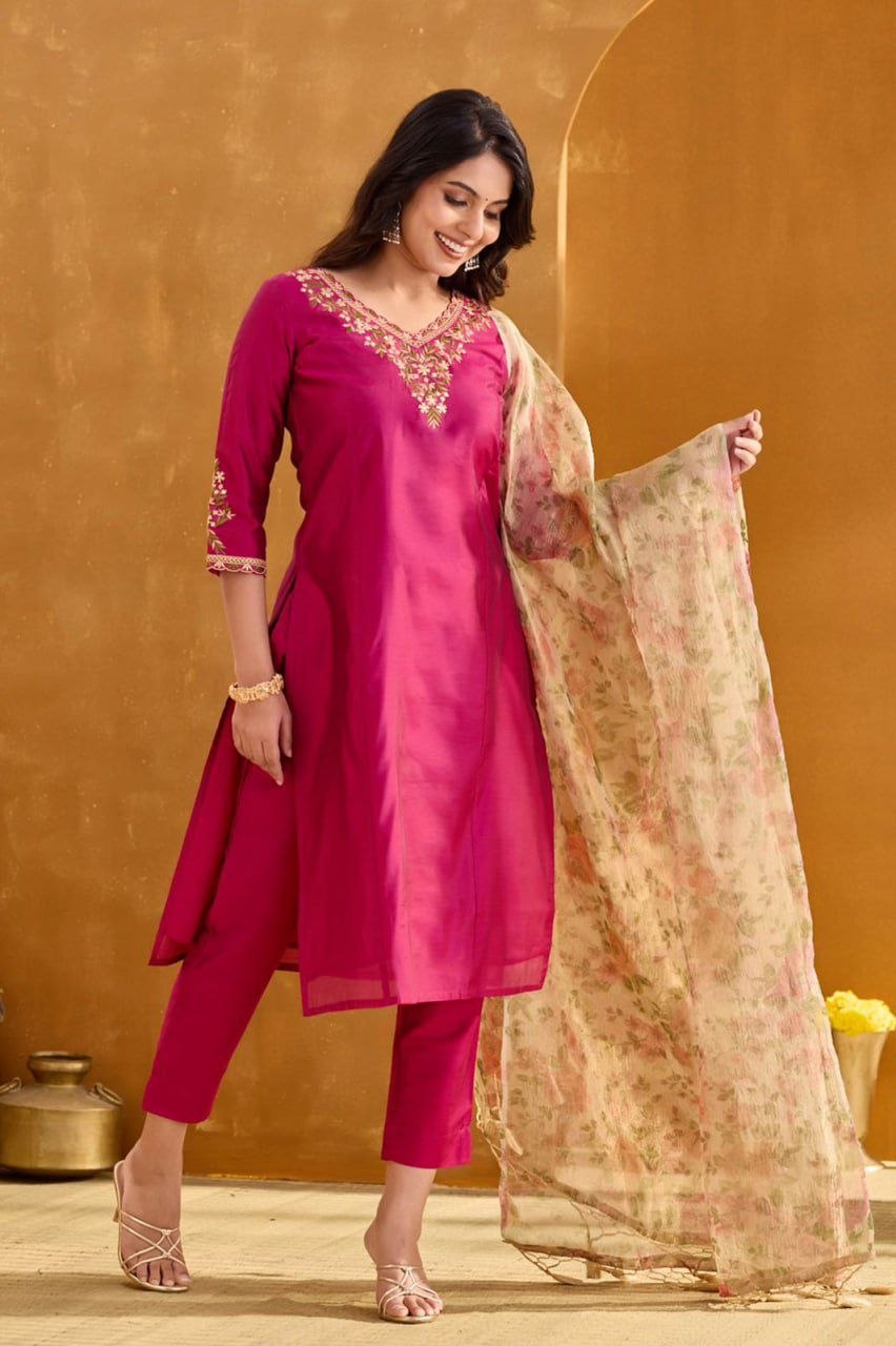 Silkyara Gulbahar Embroidered Kurta Pant Dupatta Set