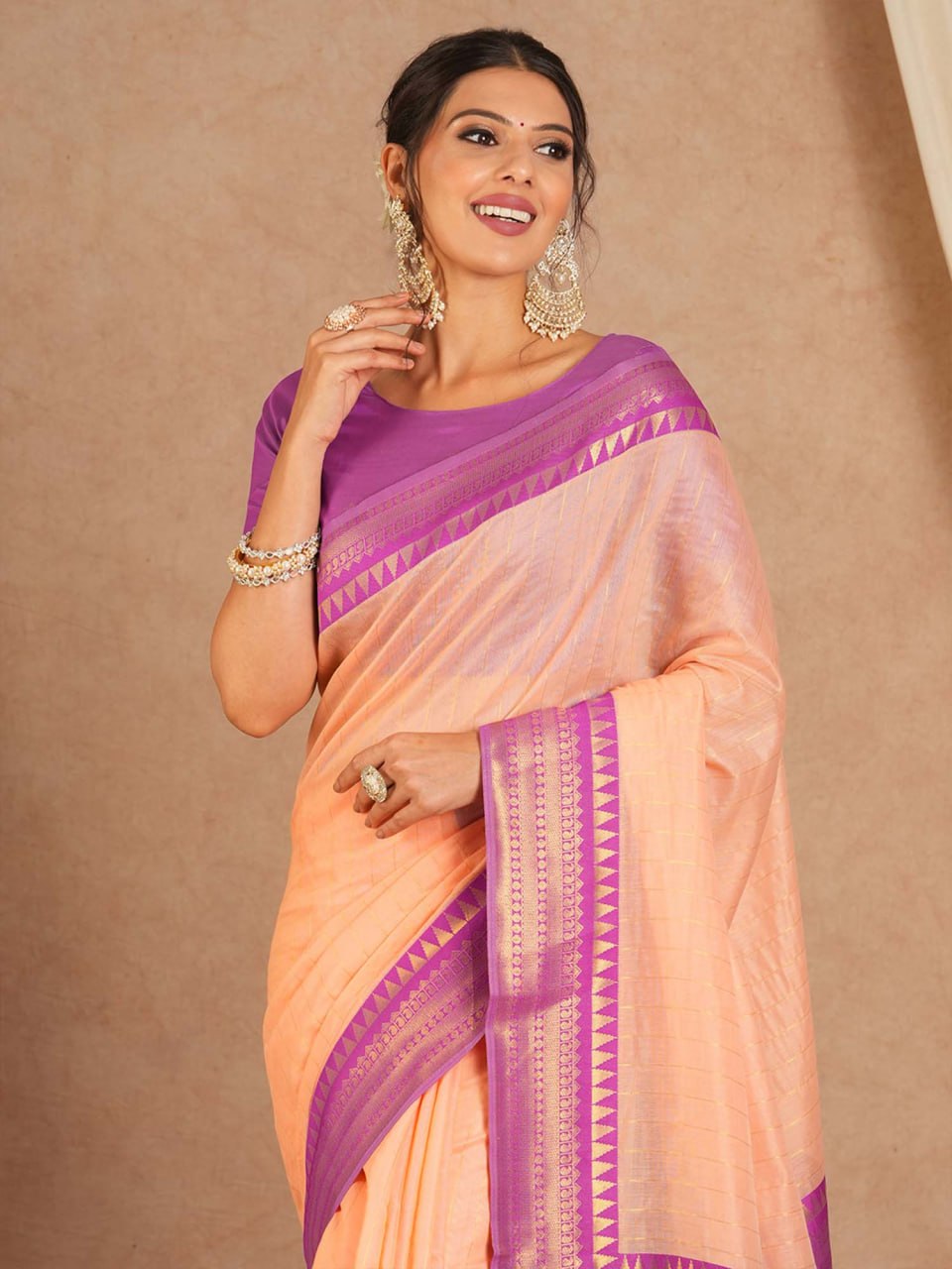 Silkyara Peach Blossom Kanjivaram Silk Saree