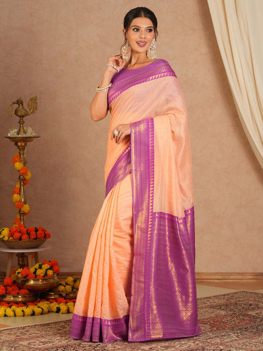 Silkyara Peach Blossom Kanjivaram Silk Saree