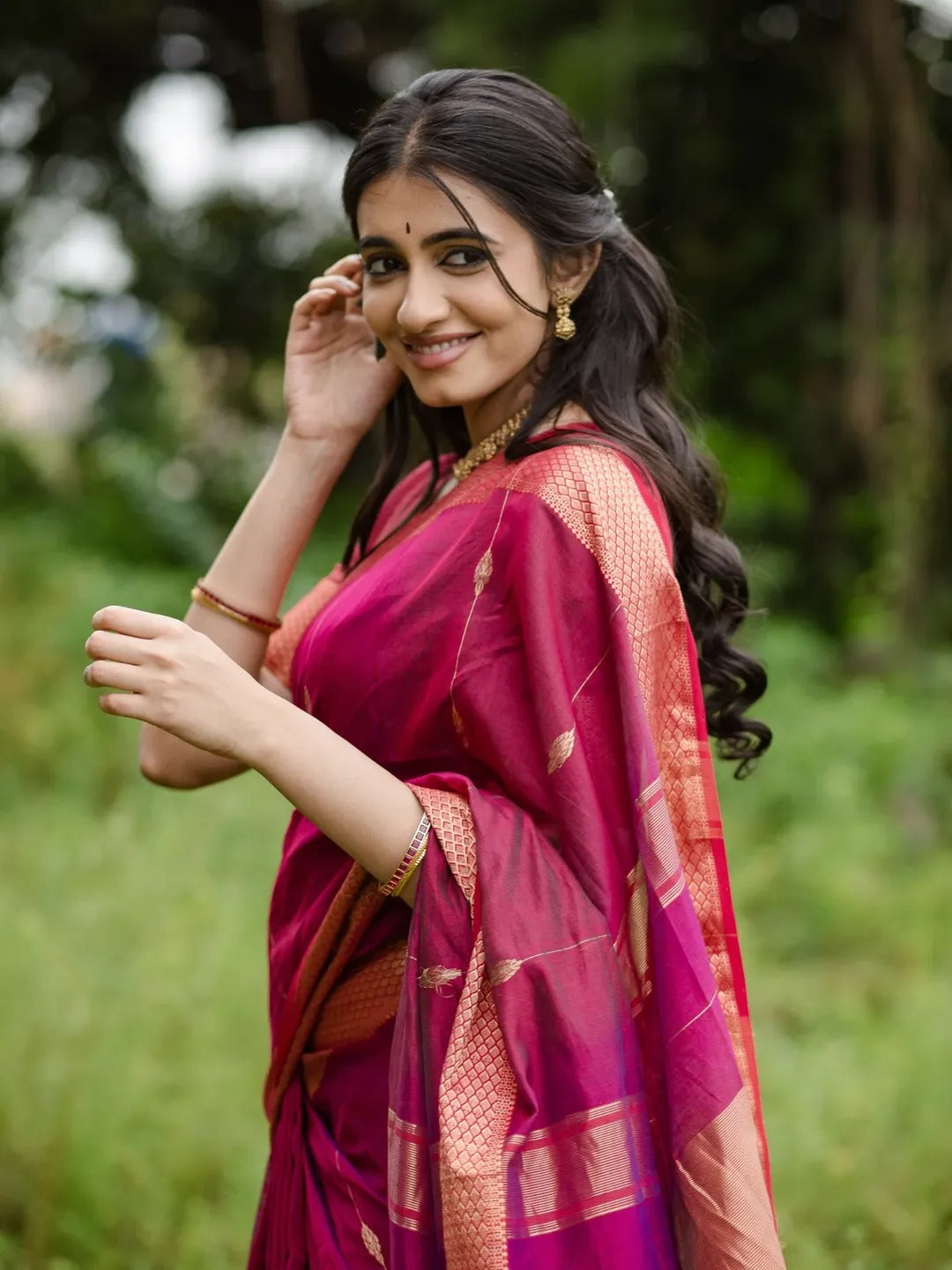 Silkyara Rani Pink Zari Woven Silk Saree