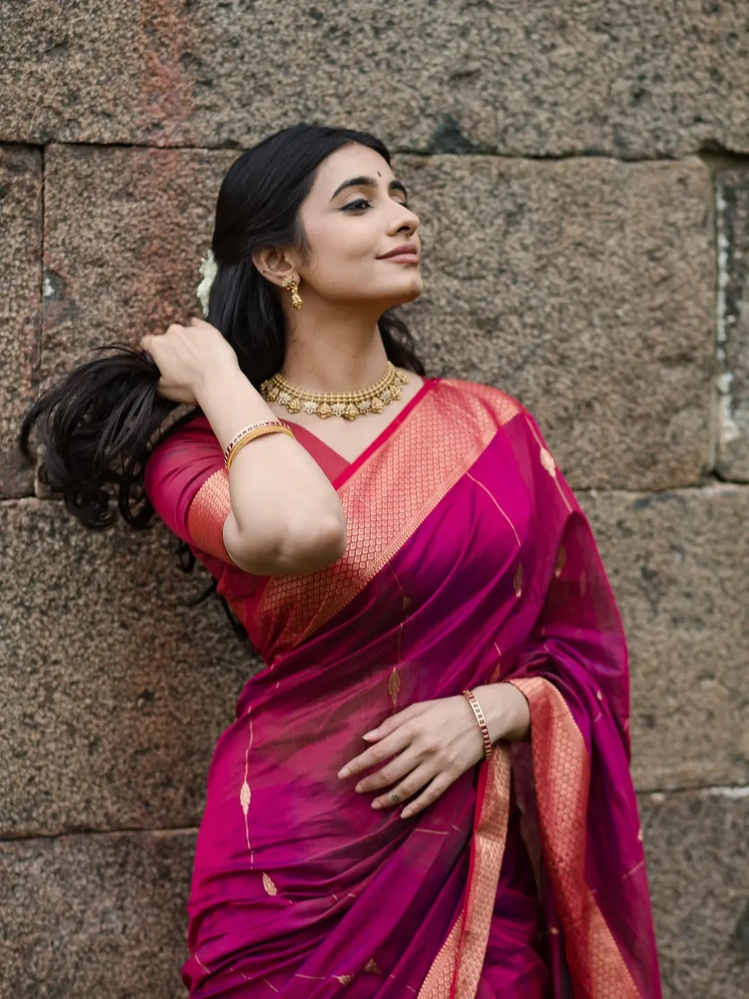 Silkyara Rani Pink Zari Woven Silk Saree