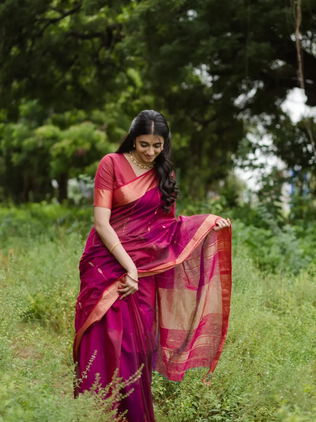 Silkyara Rani Pink Zari Woven Silk Saree