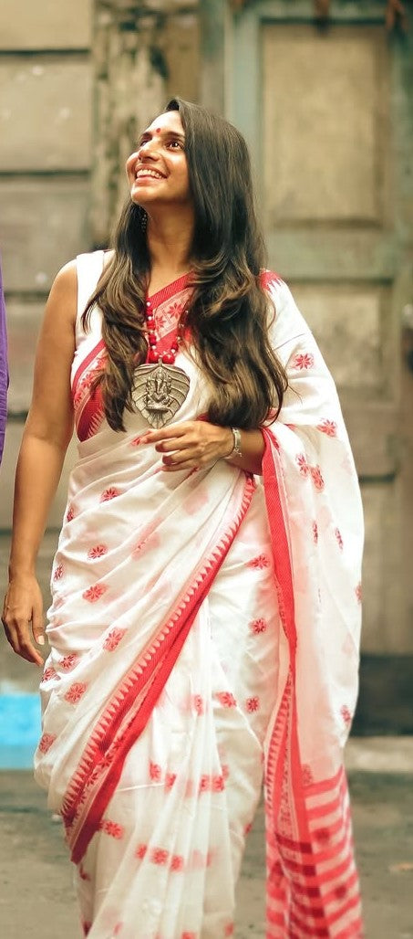 Silkyara Shubhra Crimson Heritage Cotton Saree