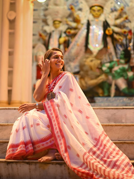 Silkyara Shubhra Crimson Heritage Cotton Saree