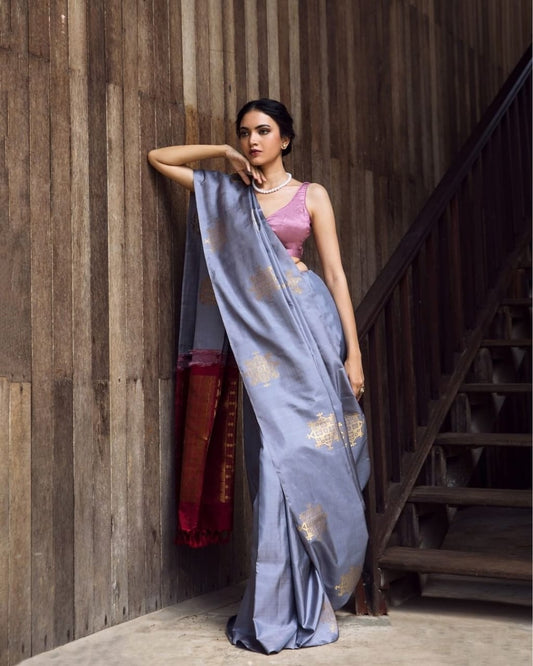 Steel Grey Handloom Silk Saree