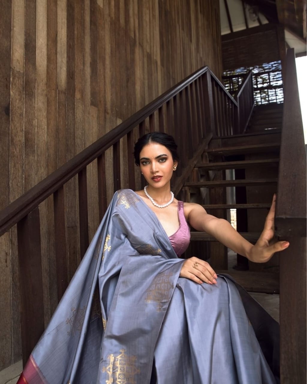 Steel Grey Handloom Silk Saree