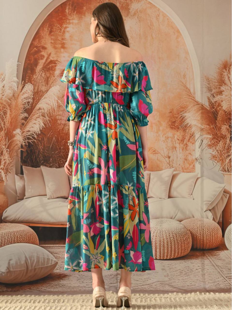 Tropical Floral Off-Shoulder Maxi Dress for Women