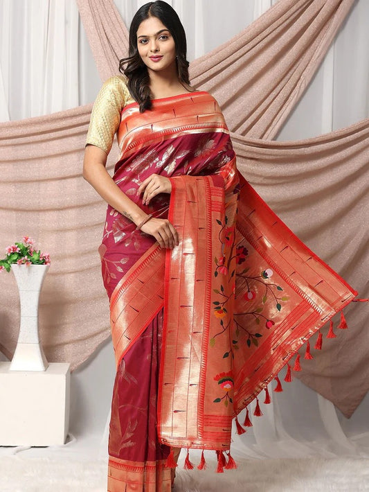 Vibrant Orange Art Silk Saree