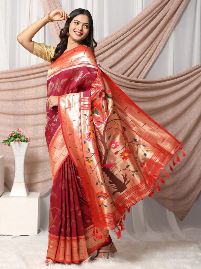 Vibrant Orange Art Silk Saree
