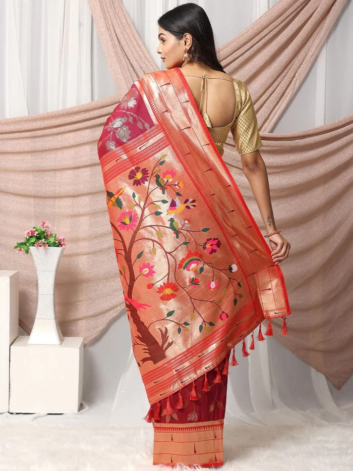 Vibrant Orange Art Silk Saree