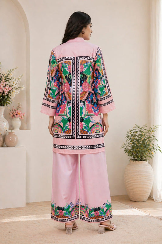 Turkish Pink Floral Printed Kurta Palazzo Set