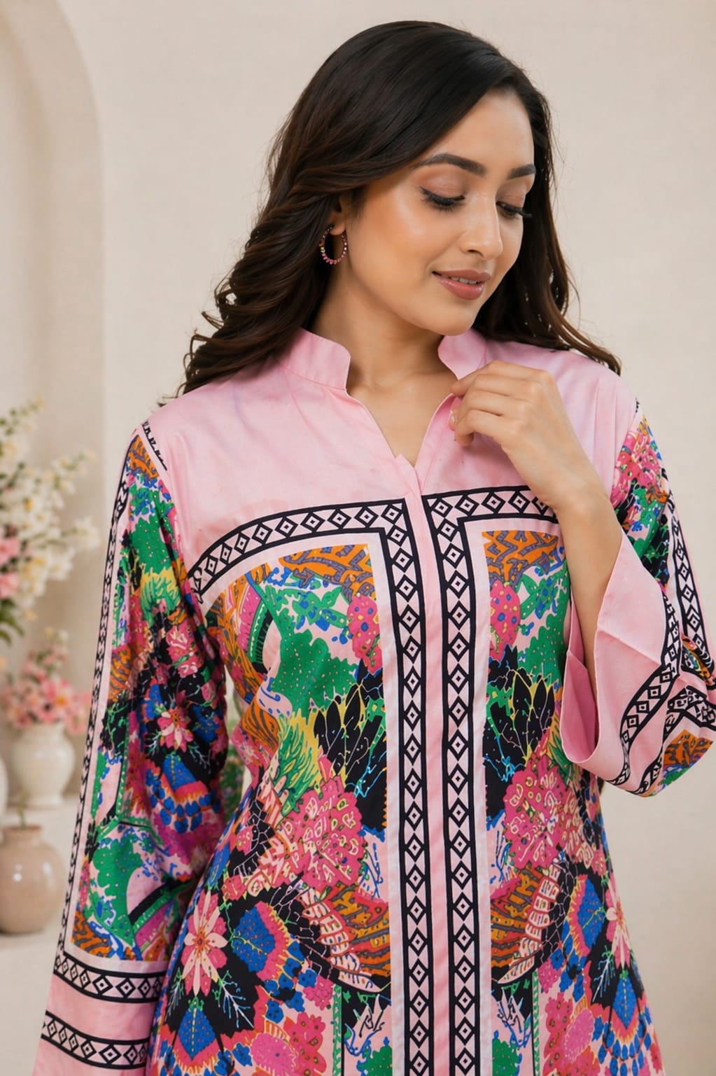 Turkish Pink Floral Printed Kurta Palazzo Set