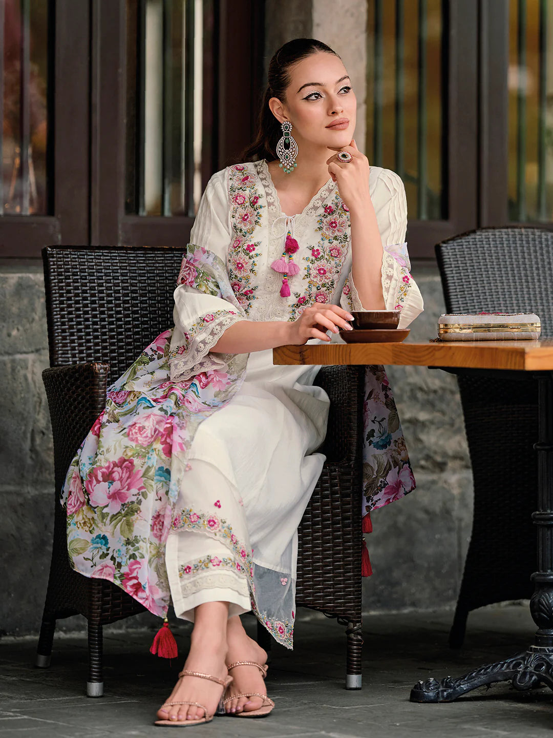 Women Embroidery Straight Kurta Set with Dupatta
