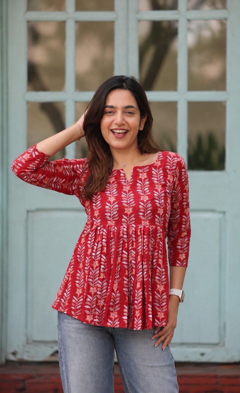 Women's Crimson Bloom Printed Peplum Top