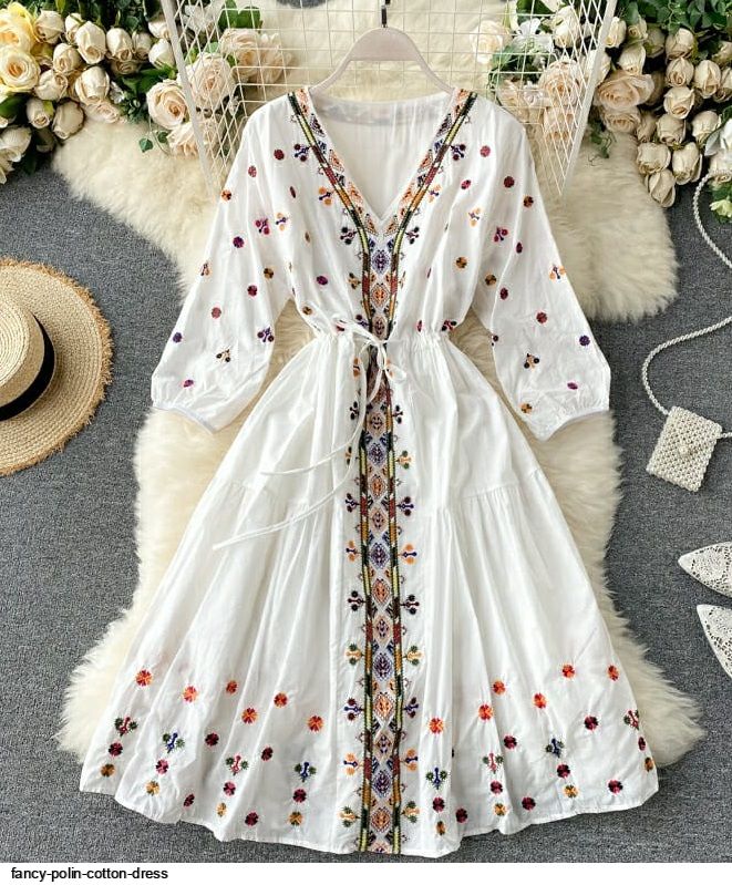 Women's Embroidered Mal Cotton Fit & Flare Dress