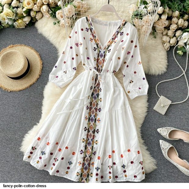 Women's Embroidered Mal Cotton Fit & Flare Dress