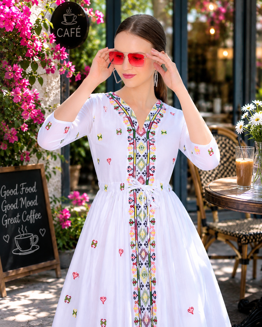 Women's Embroidered Mal Cotton Fit & Flare Dress
