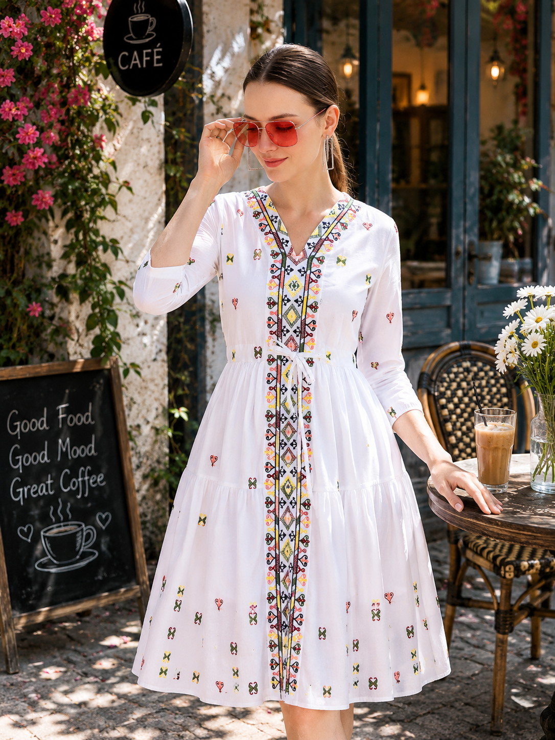 Women's Embroidered Mal Cotton Fit & Flare Dress