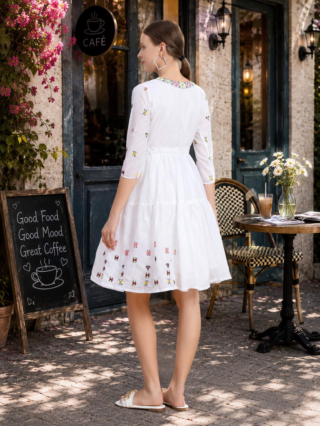 Women's Embroidered Mal Cotton Fit & Flare Dress