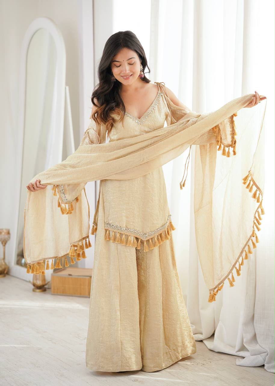 Zaria Tassel Sharara Suit Set with Dupatta for Women