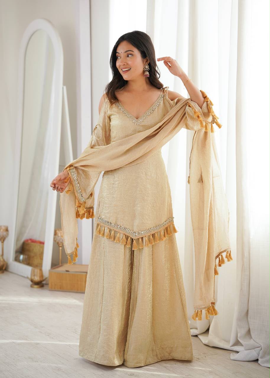 Zaria Tassel Sharara Suit Set with Dupatta for Women