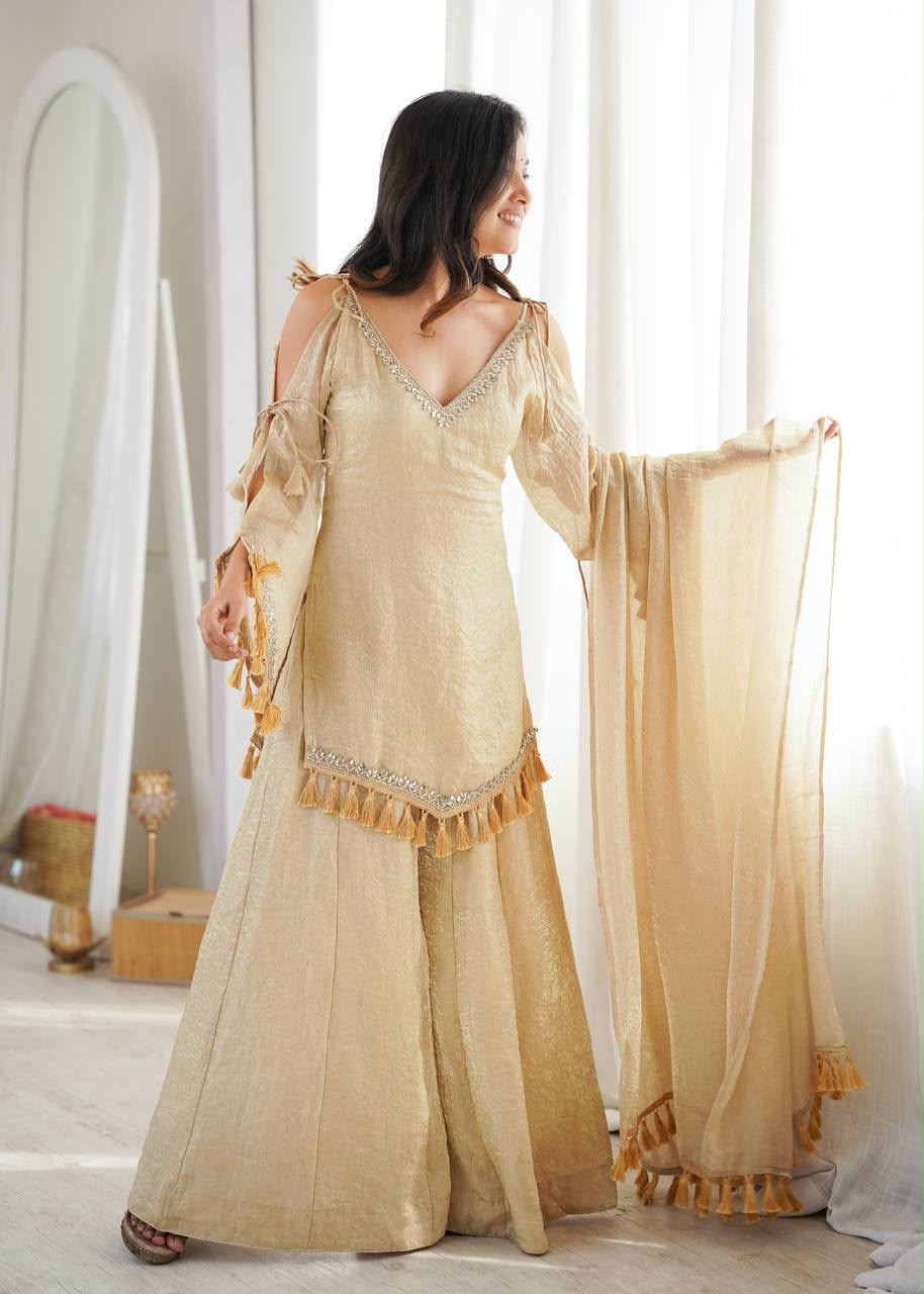 Zaria Tassel Sharara Suit Set with Dupatta for Women