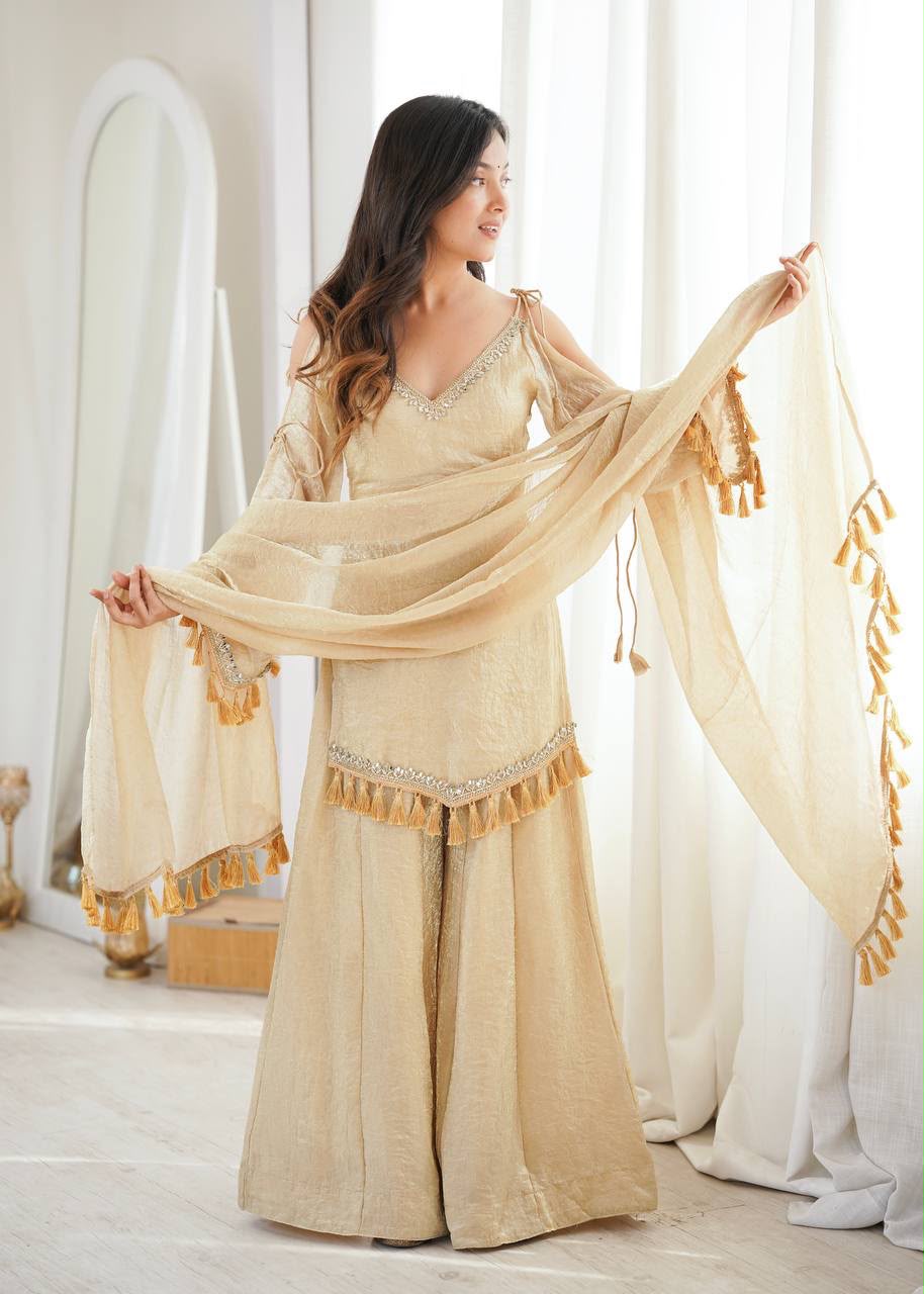 Zaria Tassel Sharara Suit Set with Dupatta for Women