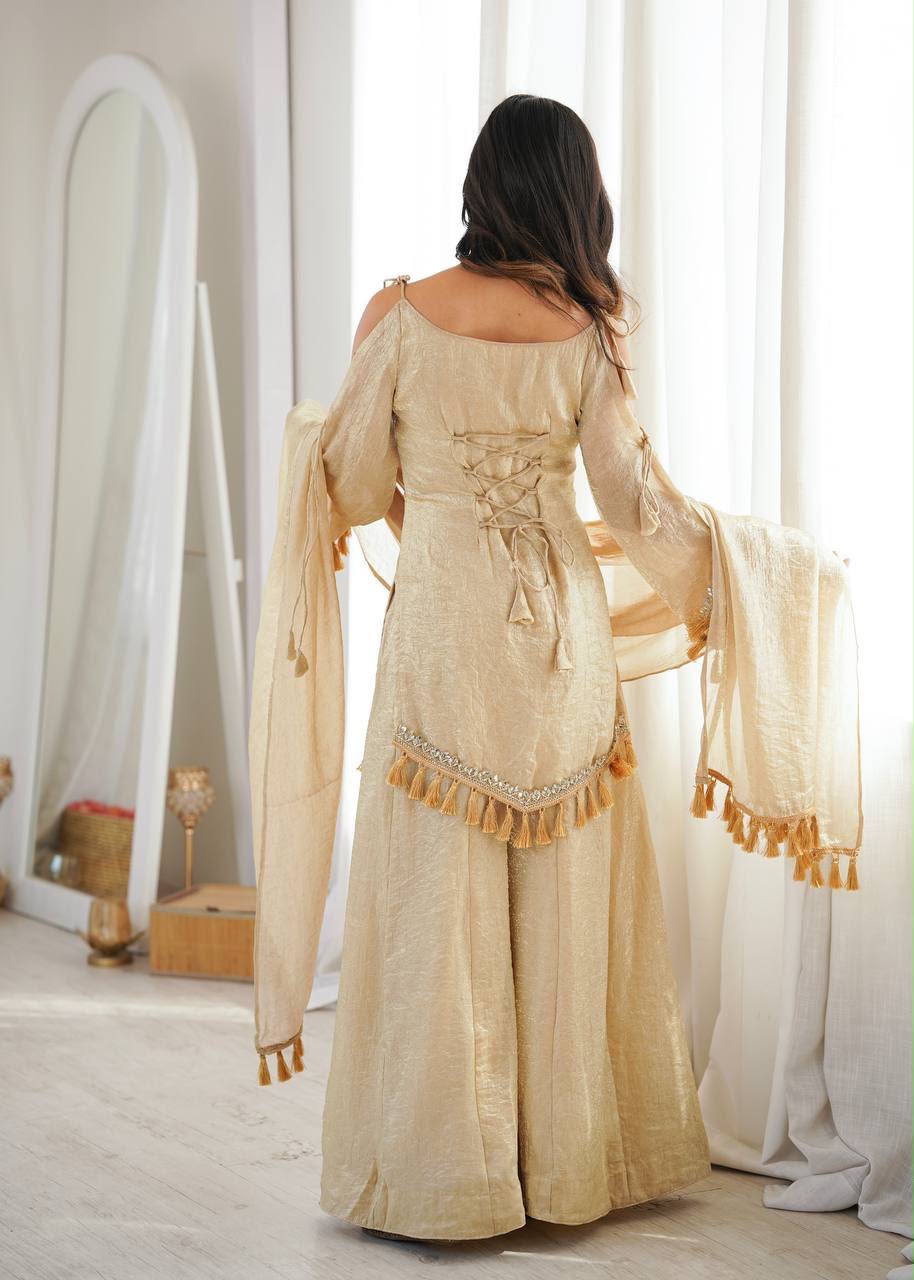 Zaria Tassel Sharara Suit Set with Dupatta for Women