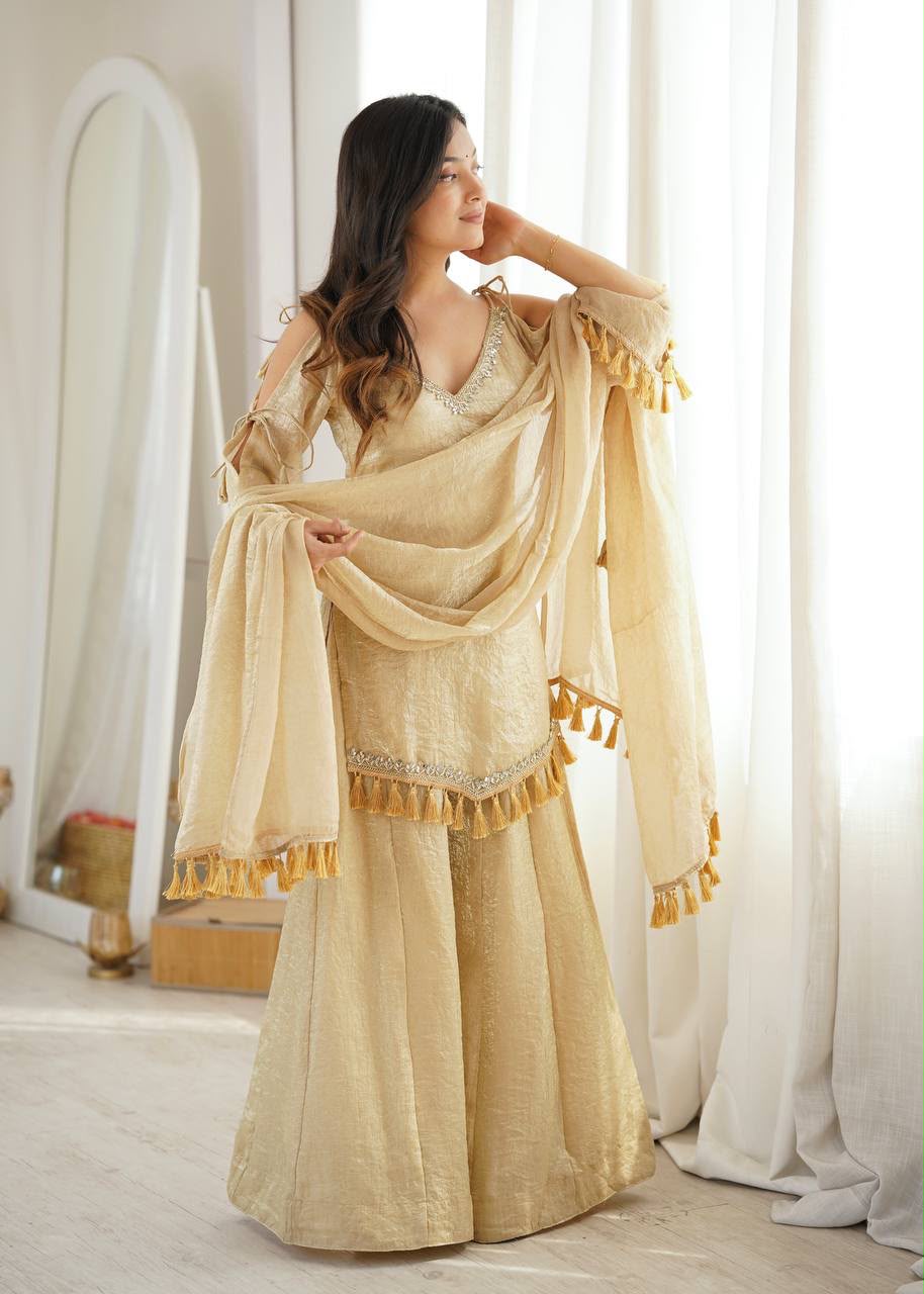 Zaria Tassel Sharara Suit Set with Dupatta for Women