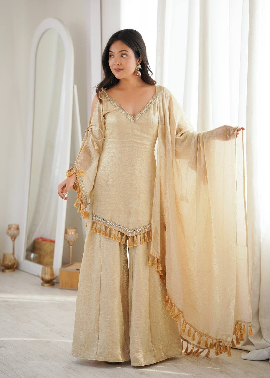 Zaria Tassel Sharara Suit Set with Dupatta for Women