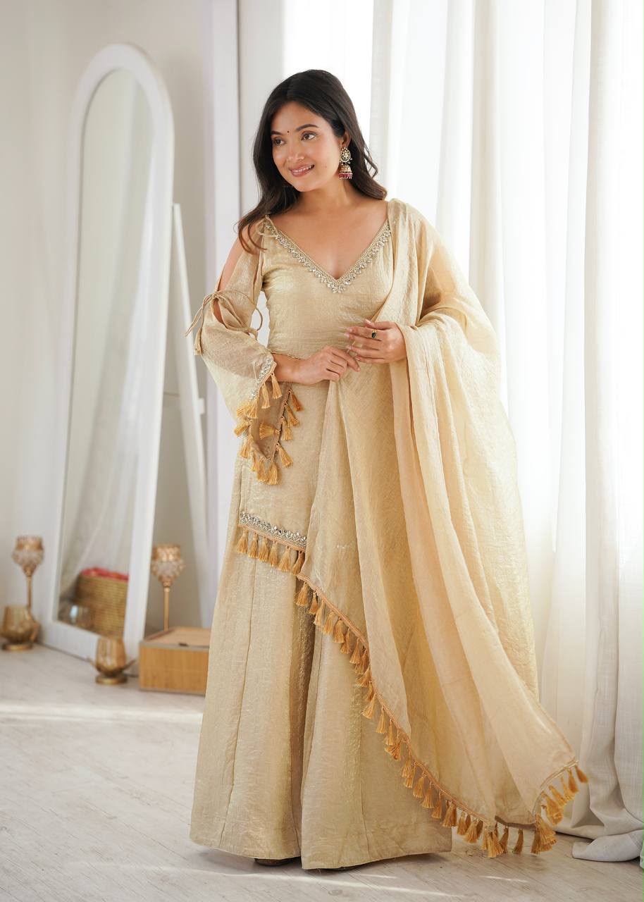 Zaria Tassel Sharara Suit Set with Dupatta for Women