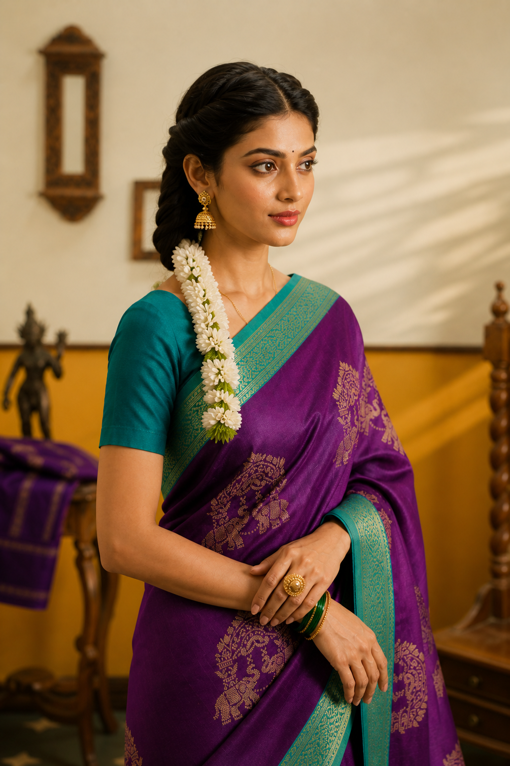 Elephant Zari Motifs Art Silk Saree