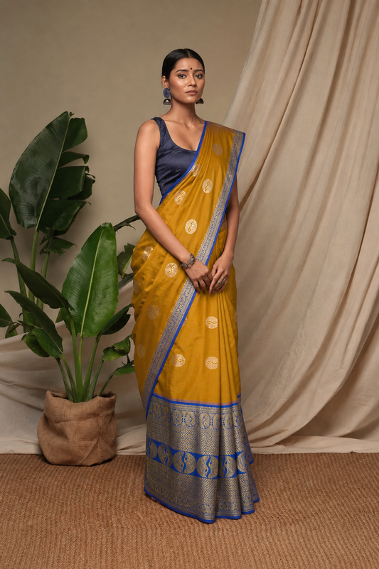 Mustard Gold Silk Saree